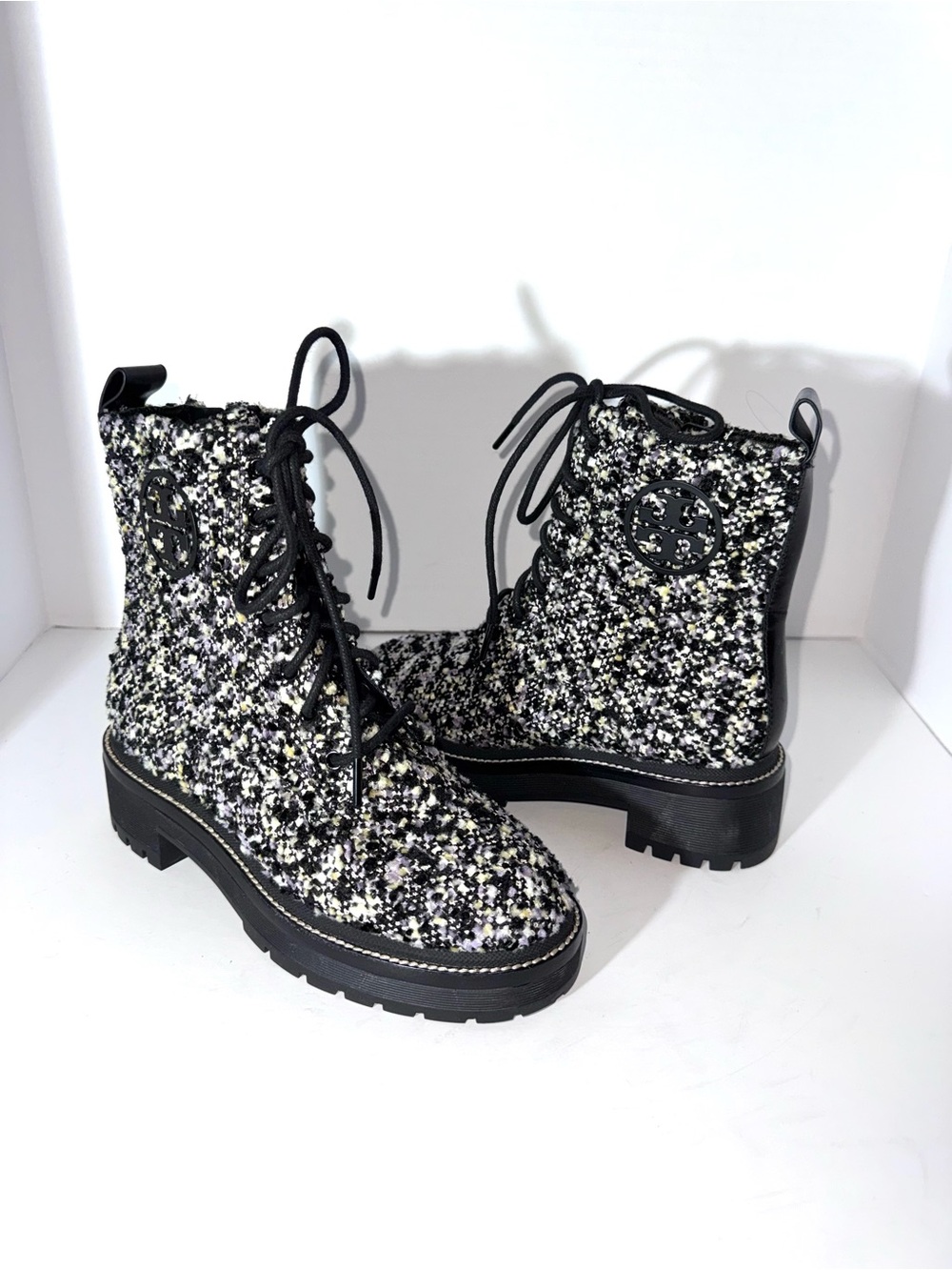 Tory Burch Miller Tweed Combat Boots